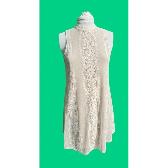 Cream Lace over Nude Short Lace Slip Cocktail Dress by Fire Los Angeles SZ SM - Picture 1 of 13